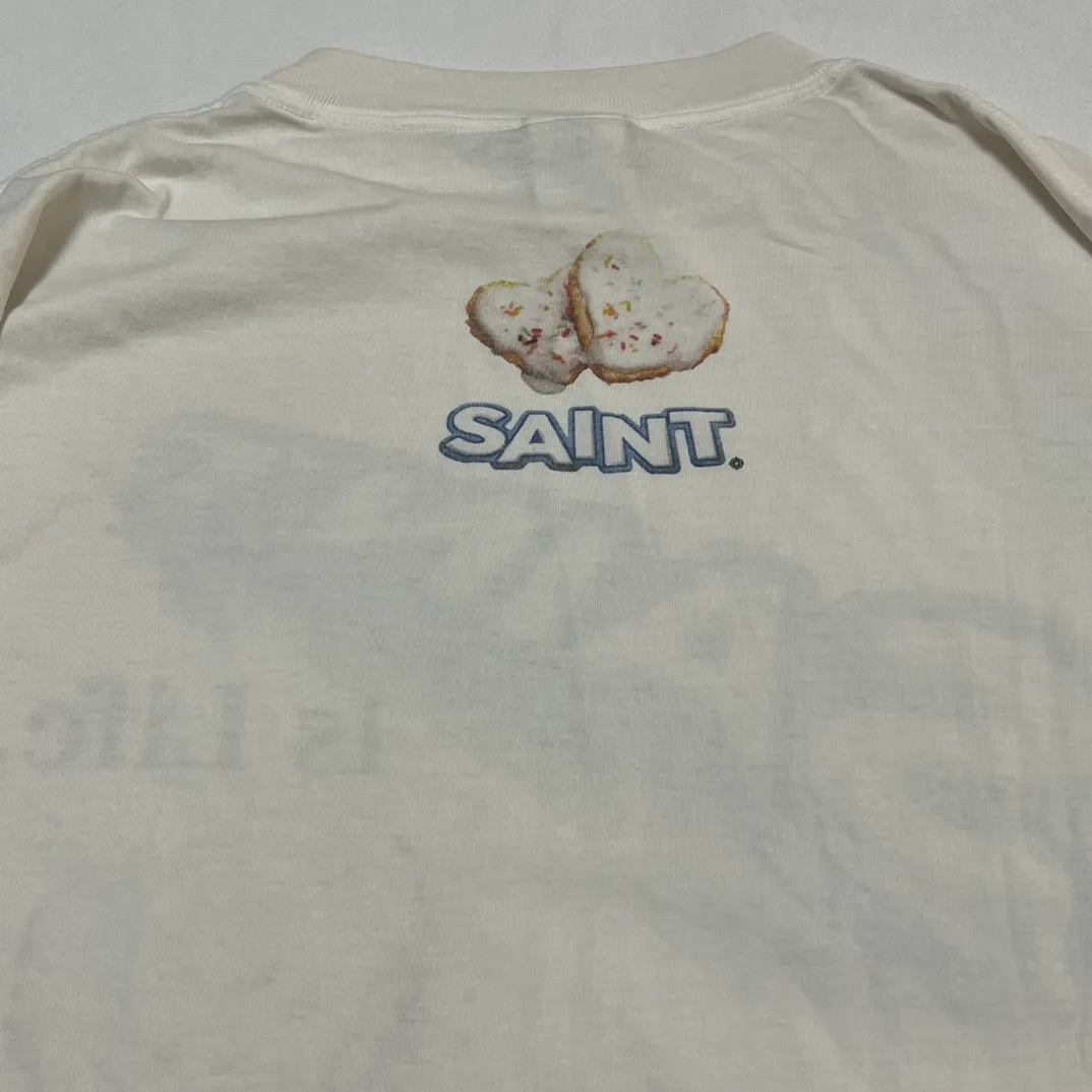 SAINT Mxxxxxx HEART COOKIES L/S TEE/WHT Love Oreo printed long sleeves Off-white S-XL Customized co-branded main mark/wash mark Correct version Ready-made garments washed and distressed VINTAGE feeling Top-notch printing technology Perfect restoration